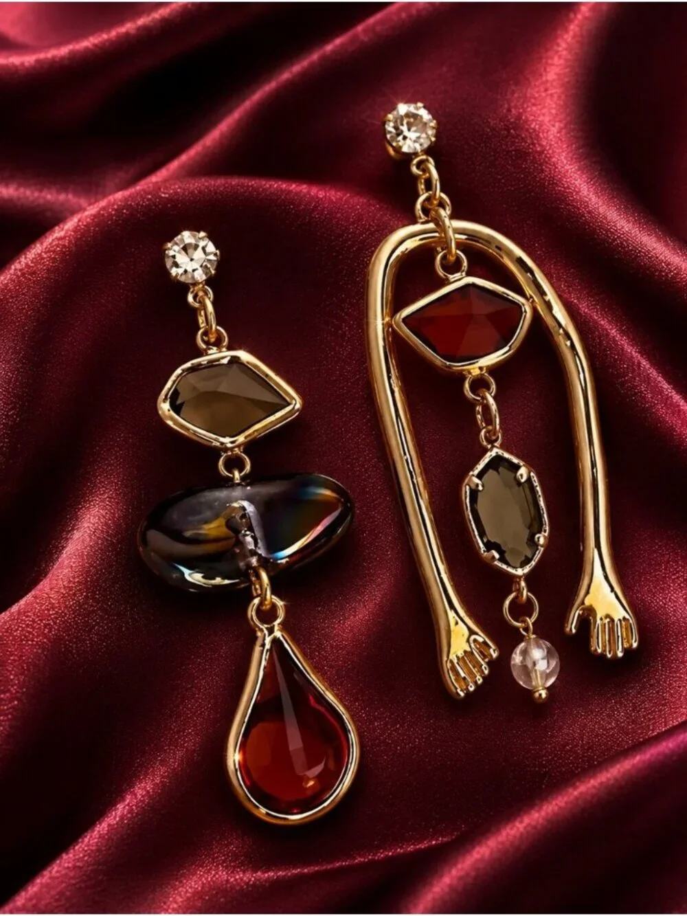 Gold-Tone Amber & Smoky Multi-Stone Drop Earrings - Women Jewelry